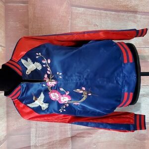 JJ's Fairyland Satin Embroidery Birds Bomber Jacket